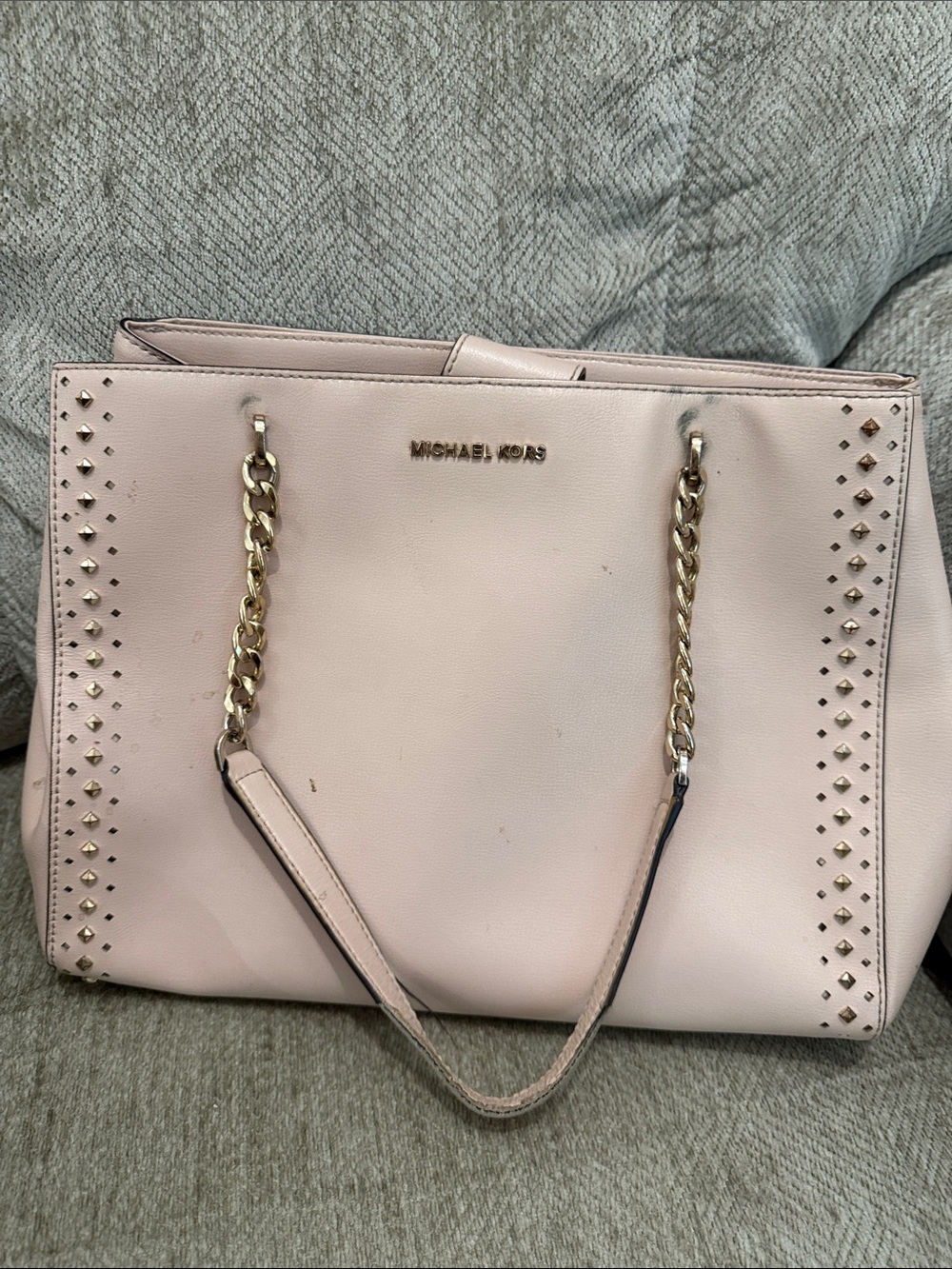 Michael Kors Pale Pink Studded Chain-Handle Tote